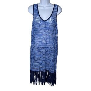 BECCA Swimwear Dress Cover Up Crochet V Front M/L Medium Large Blue Resortwear